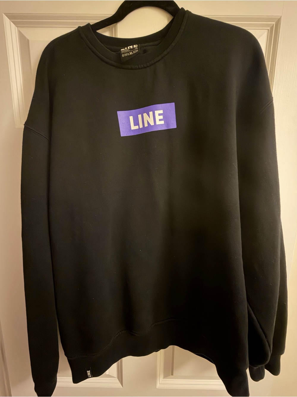 LINE Black Crewneck Sweatshirt with Purple Logo